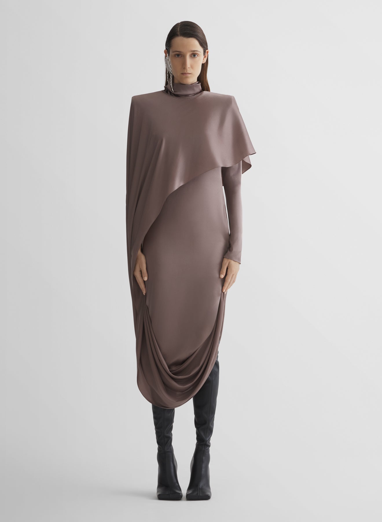 brown cascade dress