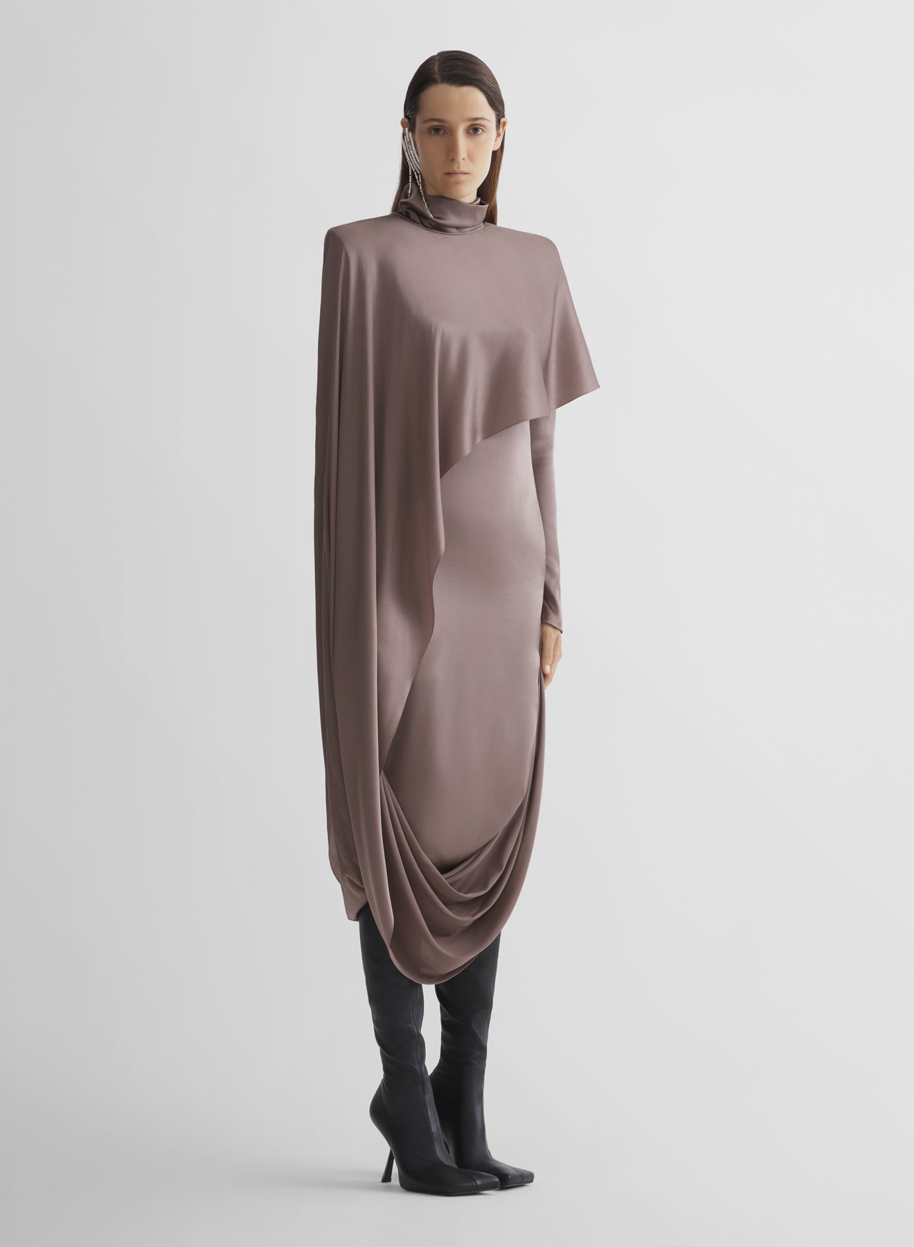 brown cascade dress