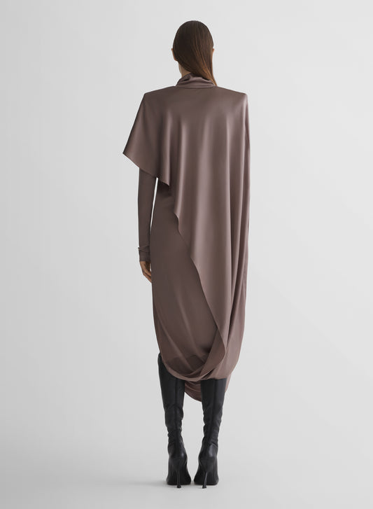 brown cascade dress