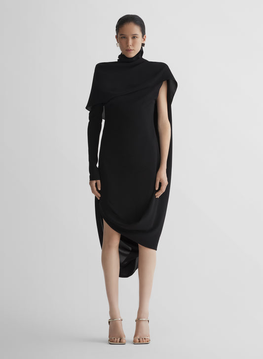 black cascade dress