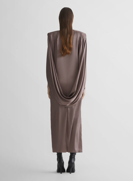 brown scarf drape dress