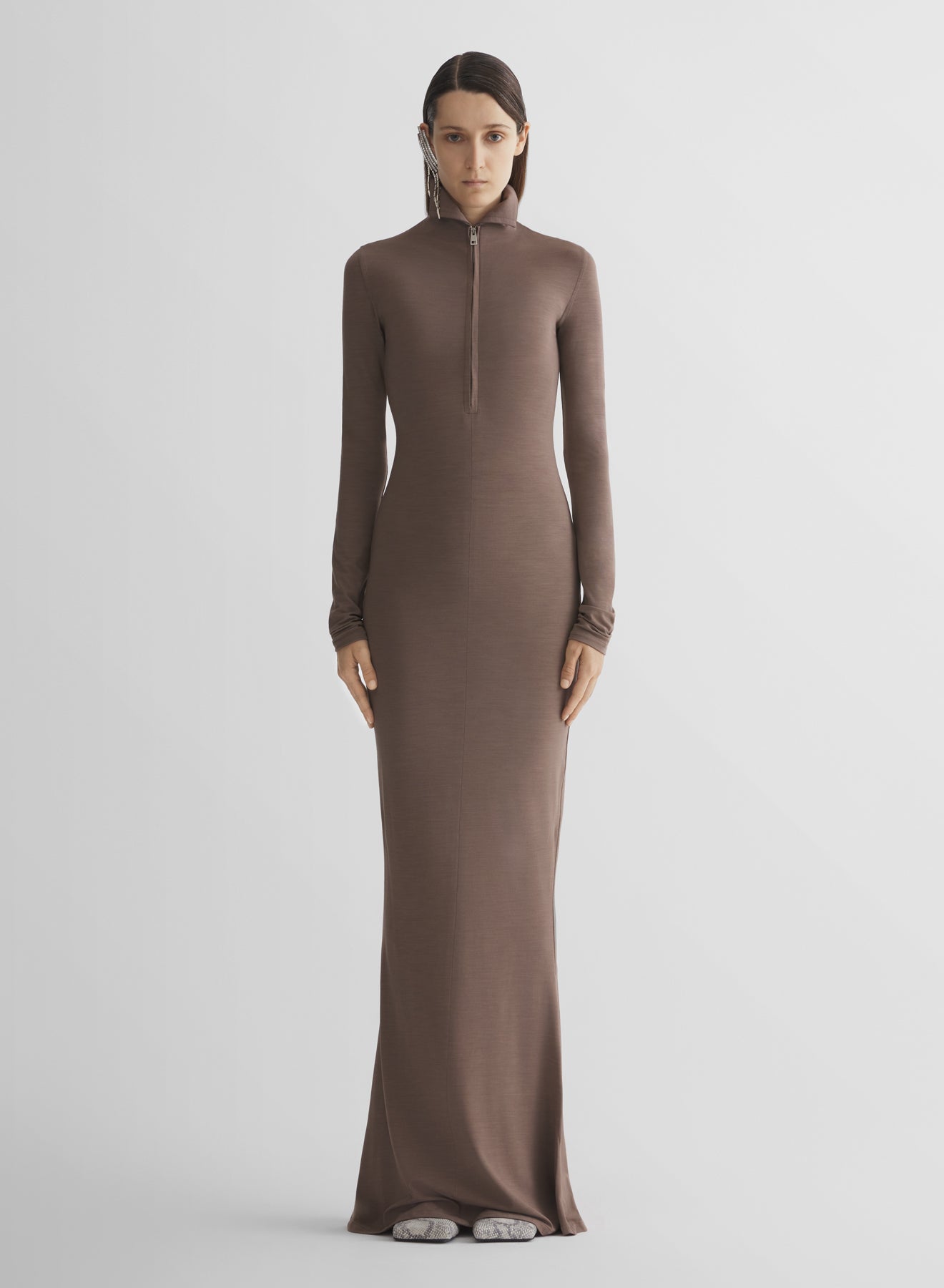 brown jersey column dress
