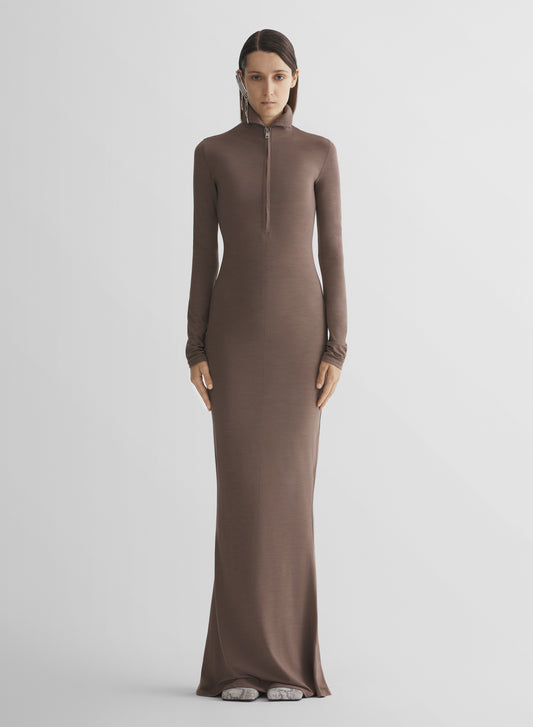 brown jersey column dress