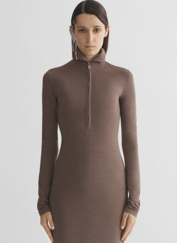 mocha brown jersey column dress