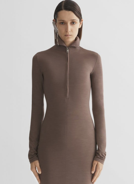 mocha brown jersey column dress