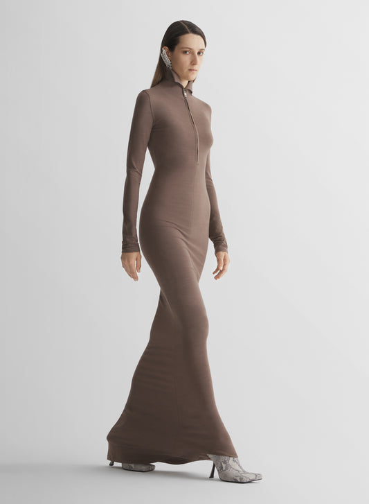 brown jersey column dress