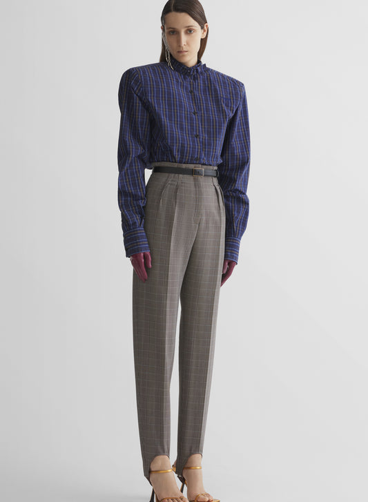 checked cigarette stirrup trousers