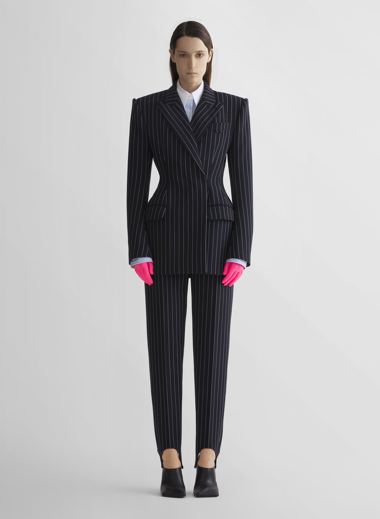 pinstripe cigarette stirrup trousers