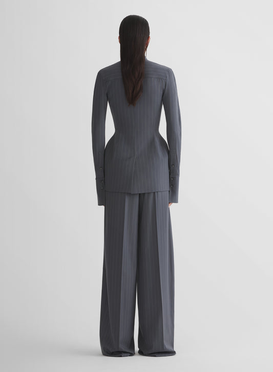 grey pinstripe hourglass shirt jacket