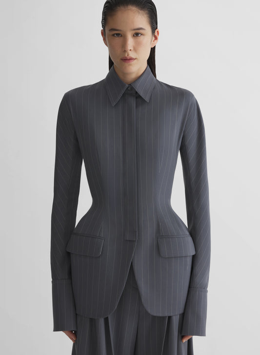 grey pinstripe hourglass shirt jacket