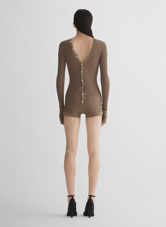 brown knit buttoned bodyshort