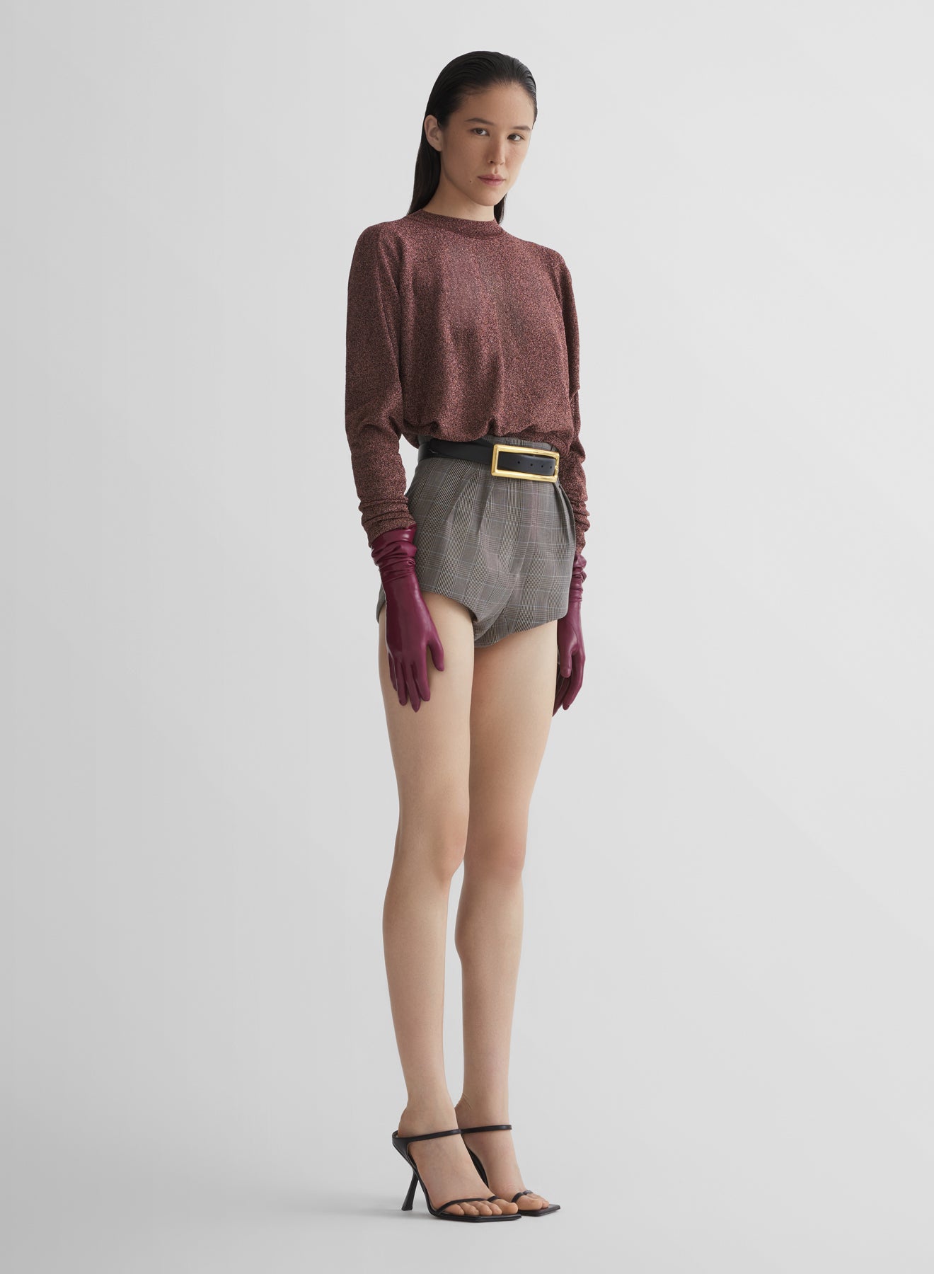 checked pleated tailored shorts