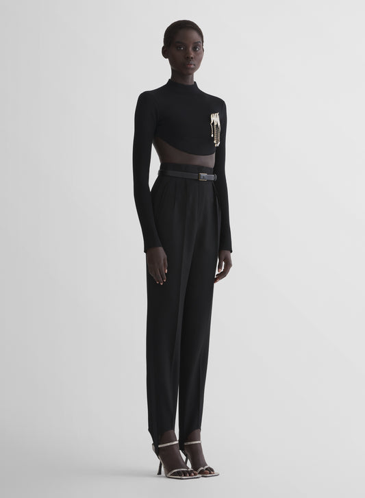 black tuxedo cigarette stirrup trousers