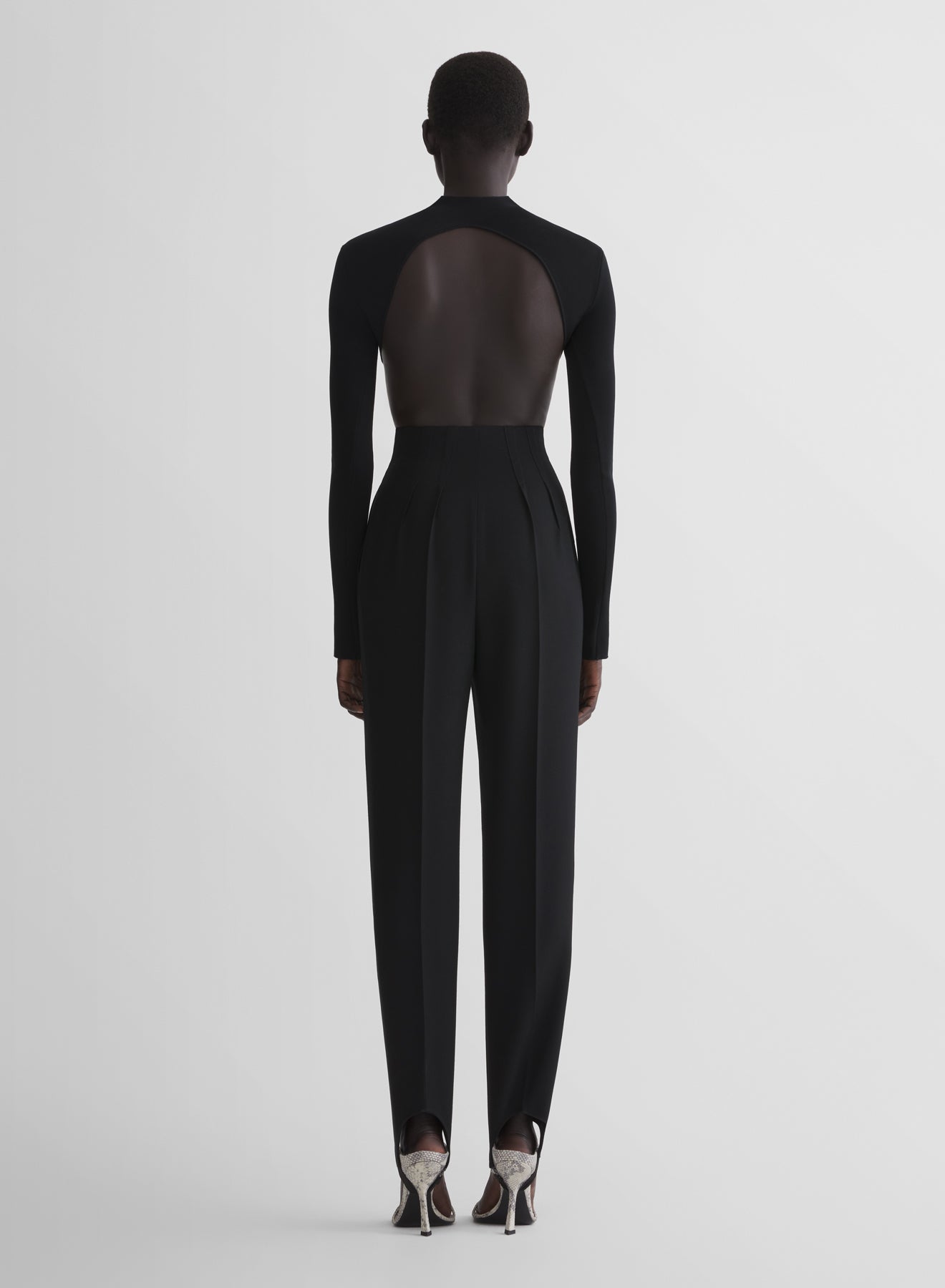 black tuxedo cigarette stirrup trousers