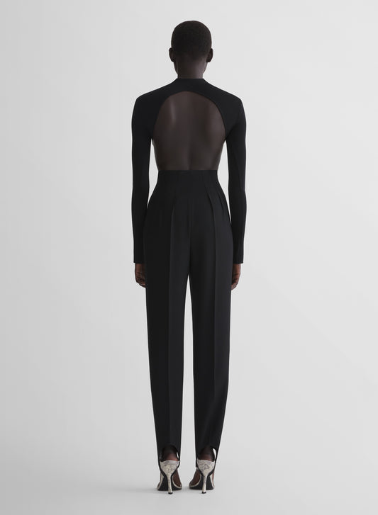 black tuxedo cigarette stirrup trousers