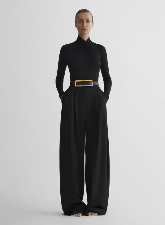 black wide pleated trousers