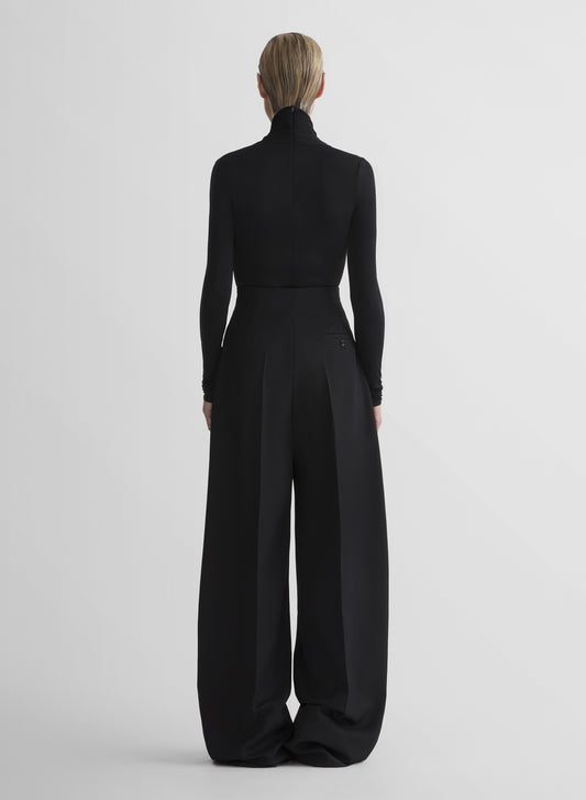 black wide pleated trousers
