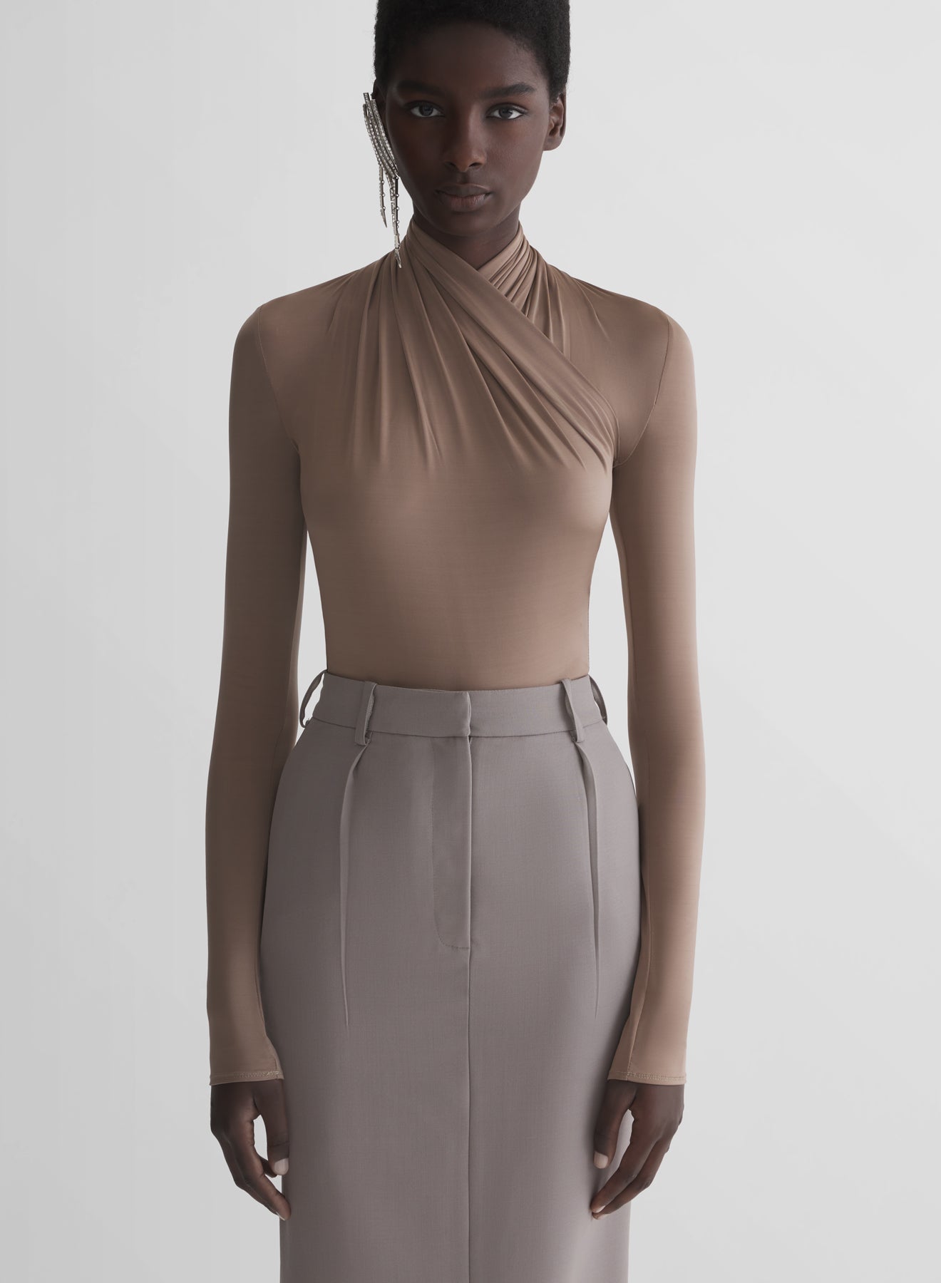 brown scarf bodysuit