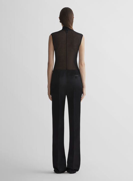 black sleeveless tuxedo bodysuit