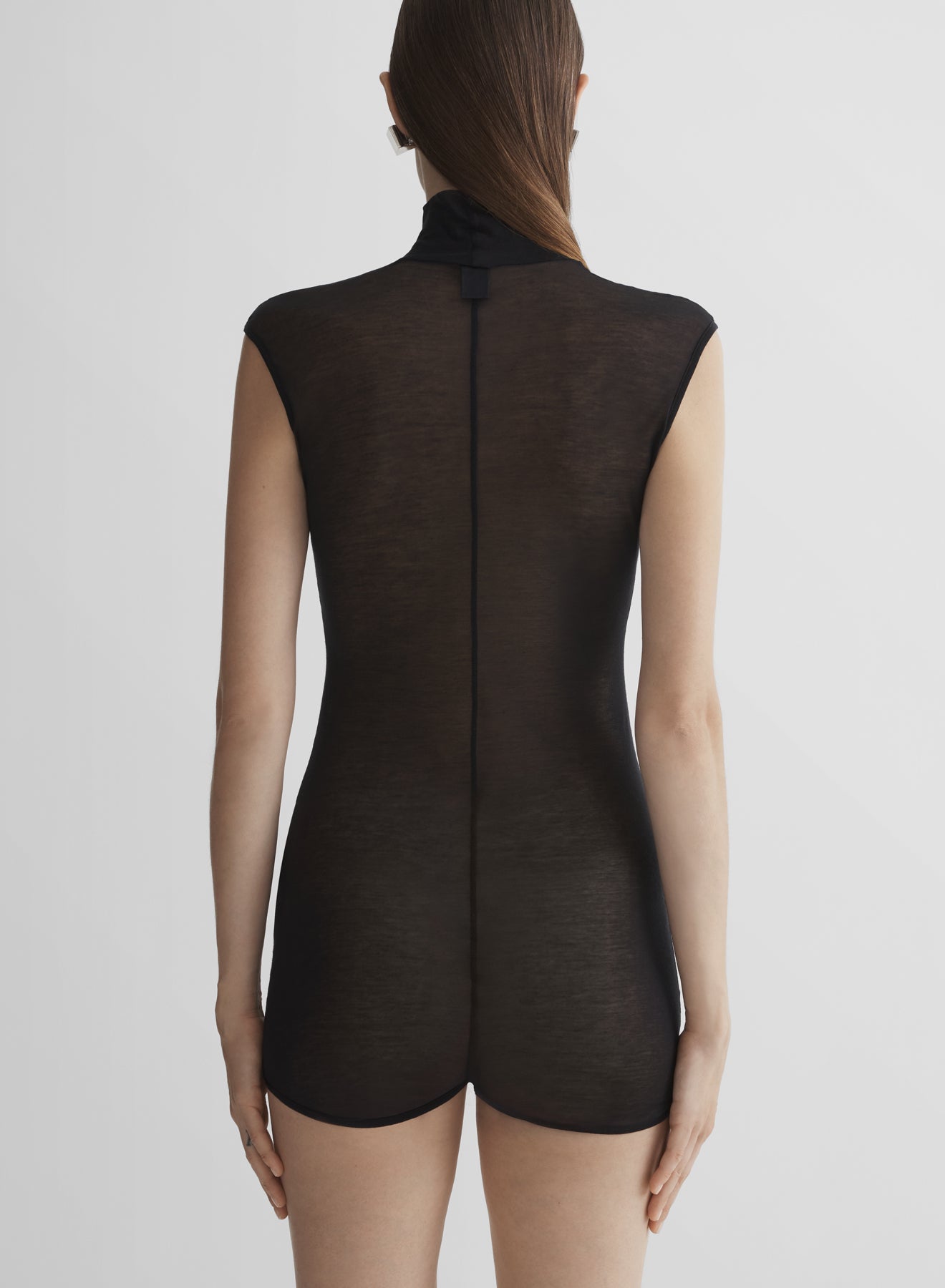 black sleeveless tuxedo bodysuit