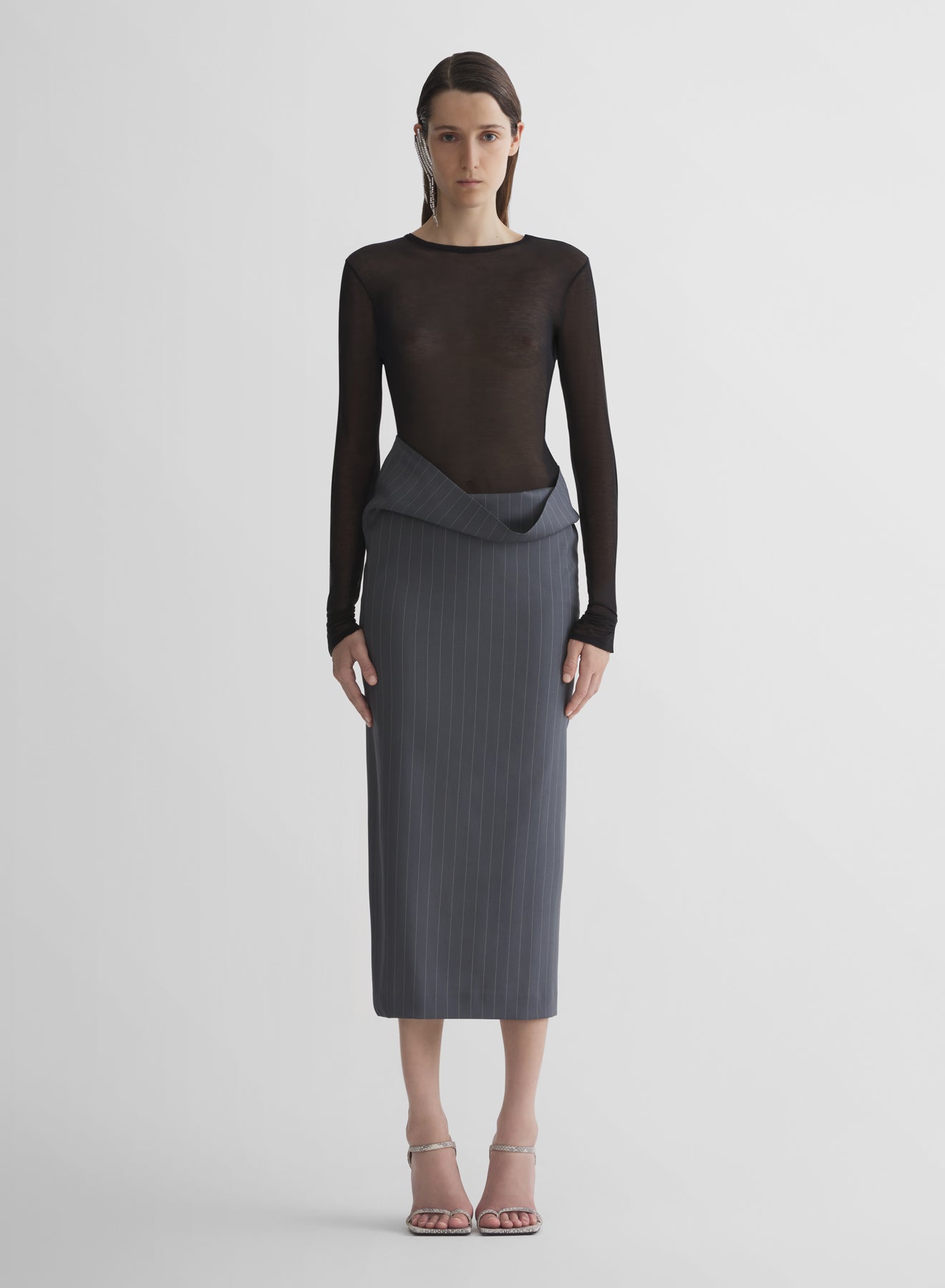 grey pinstripe stretch tube skirt