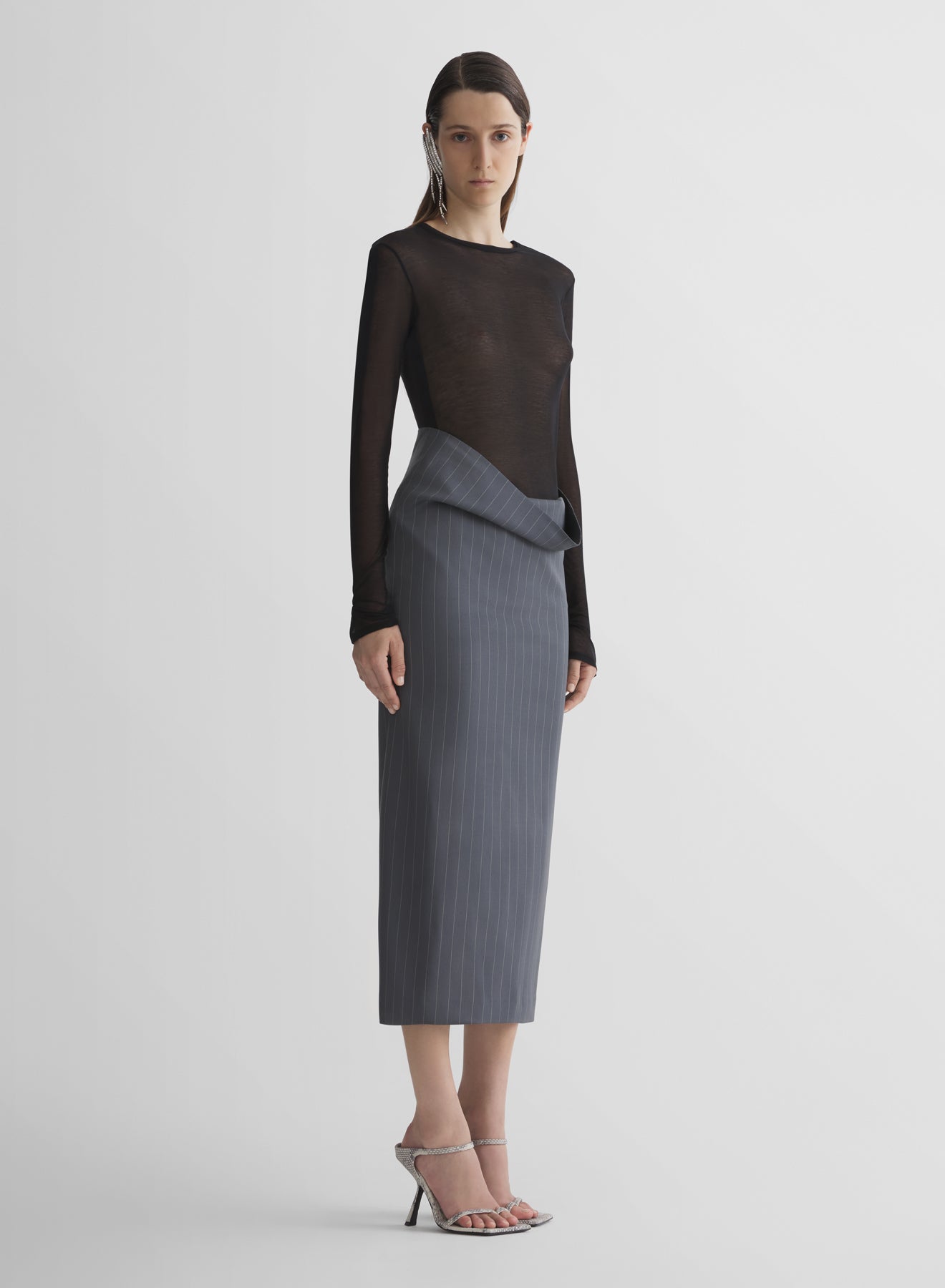 grey pinstripe stretch tube skirt