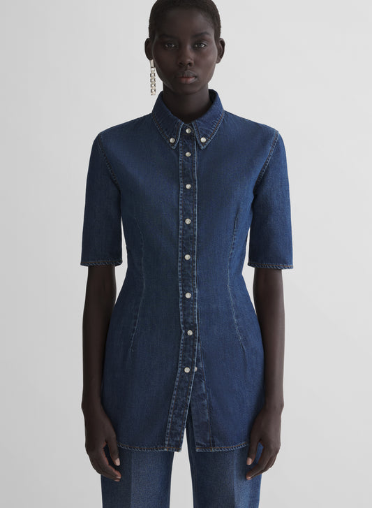 denim fitted short sleeve shirt