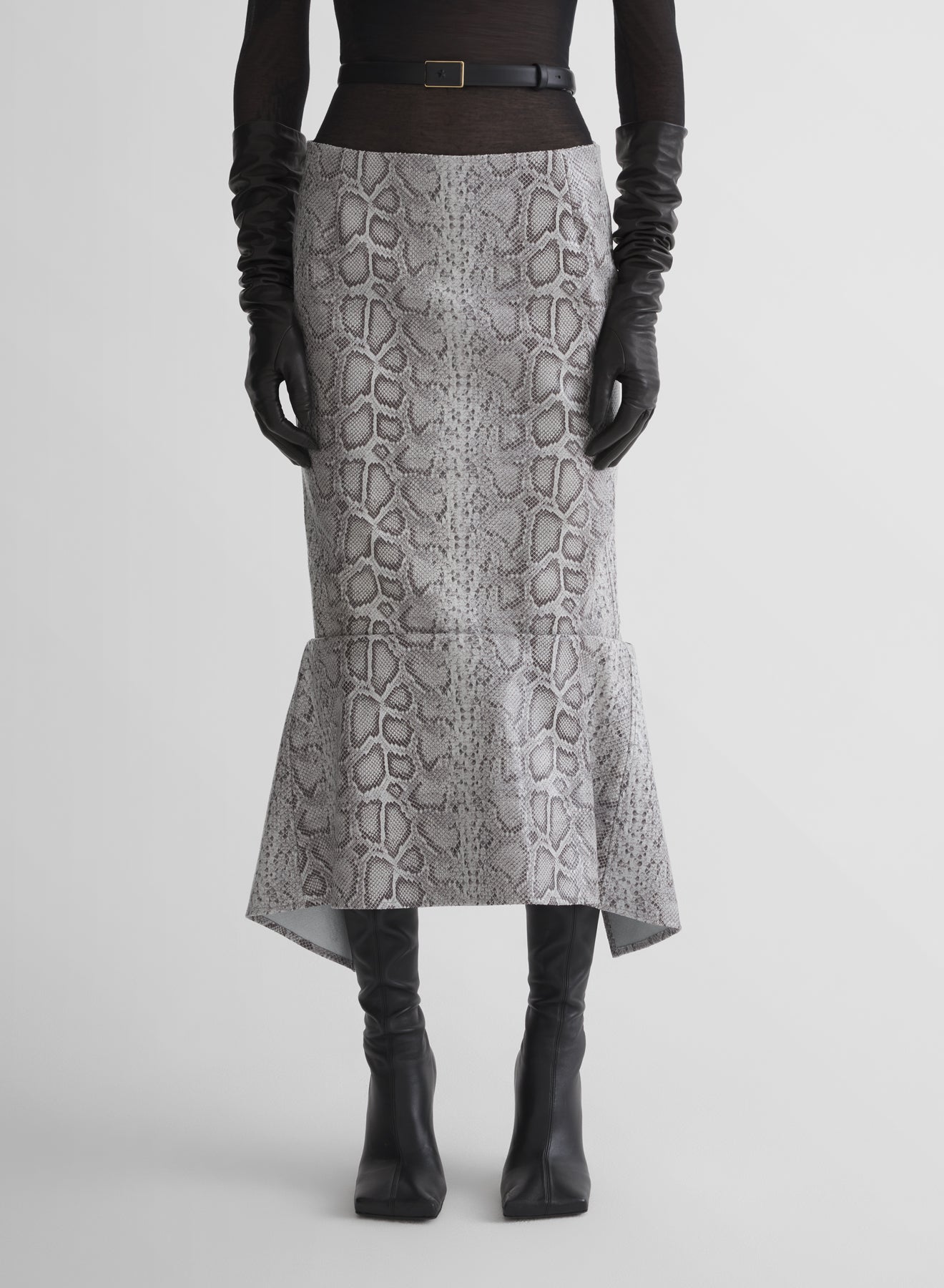 python-embossed leather slit mermaid skirt