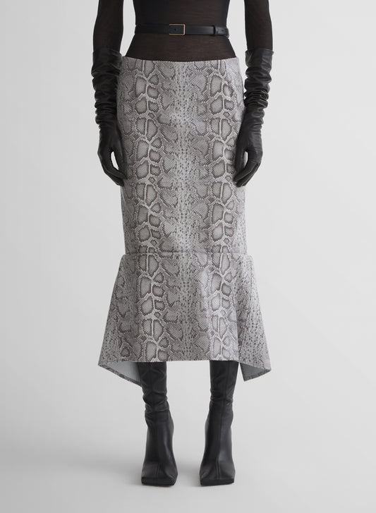 python-embossed leather slit mermaid skirt