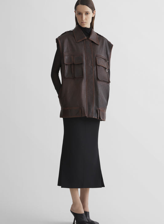 leather military gilet