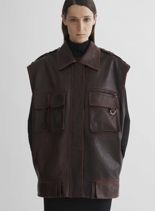 leather military gilet