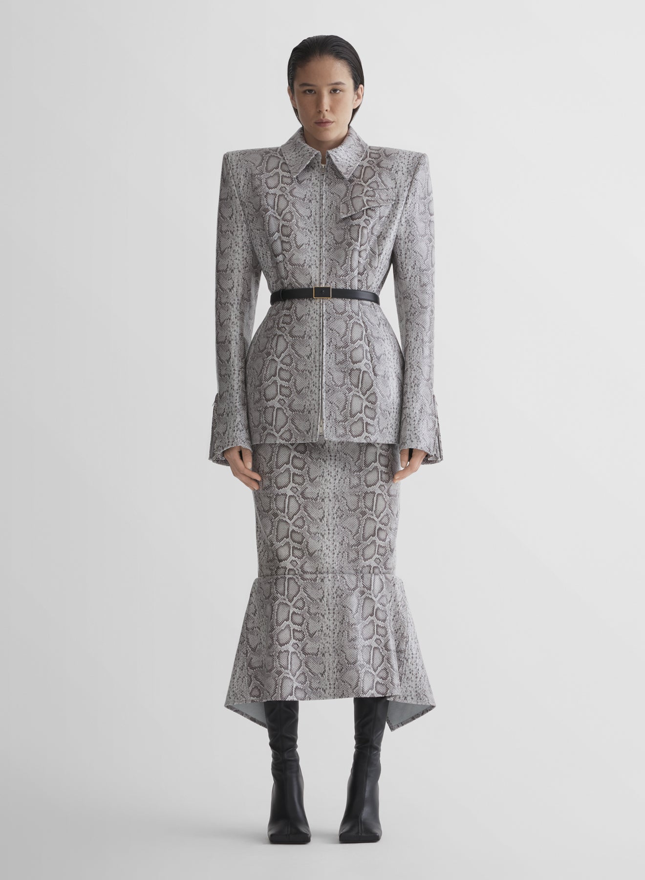 python-embossed leather oblique jacket