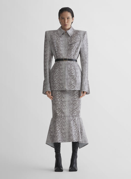 python-embossed leather oblique jacket