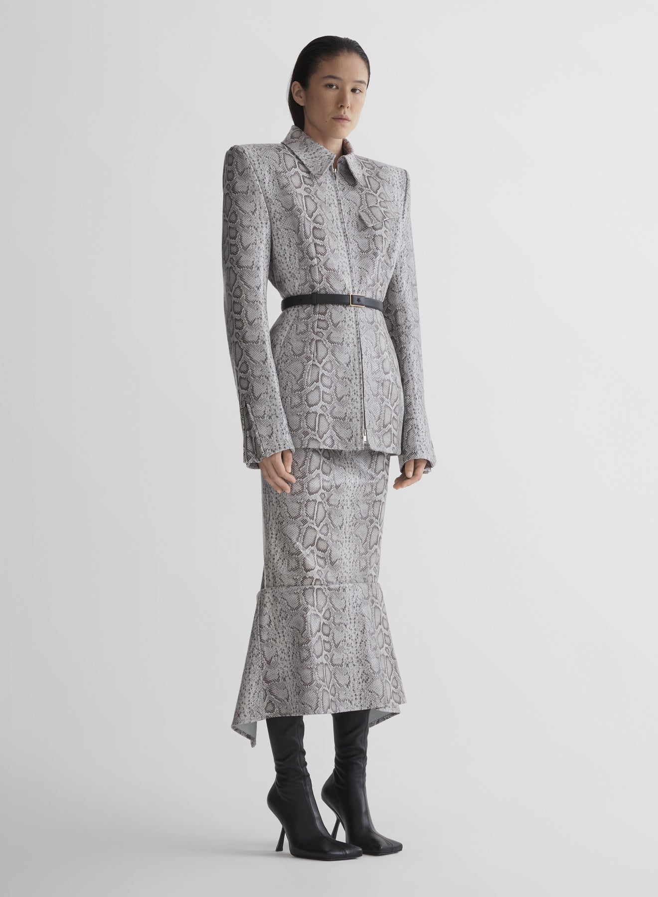 python-embossed leather oblique jacket