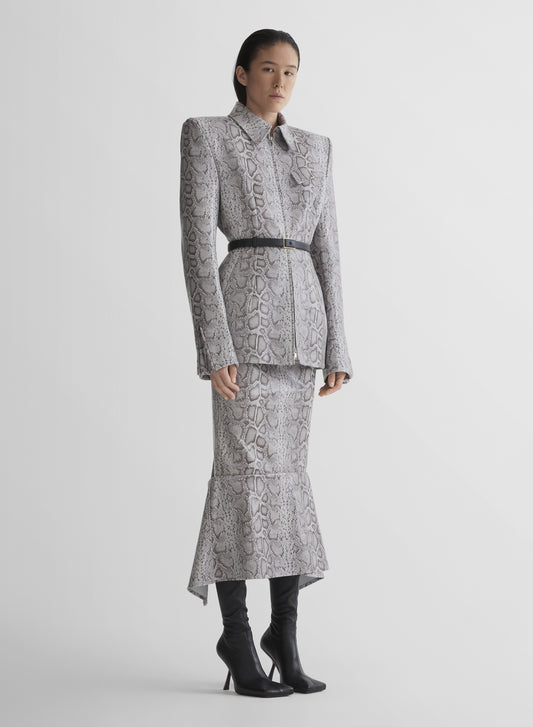 python-embossed leather oblique jacket