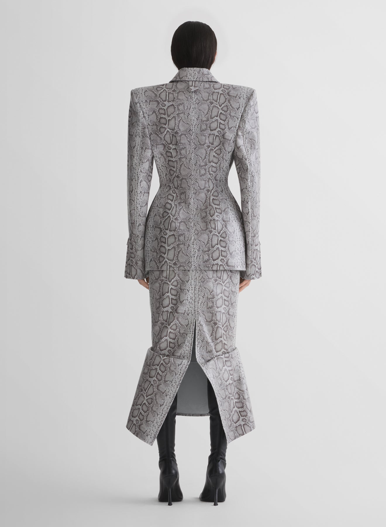 python-embossed leather oblique jacket