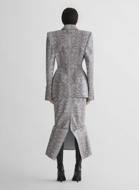 python-embossed leather oblique jacket