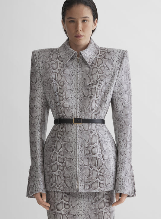 python-embossed leather oblique jacket