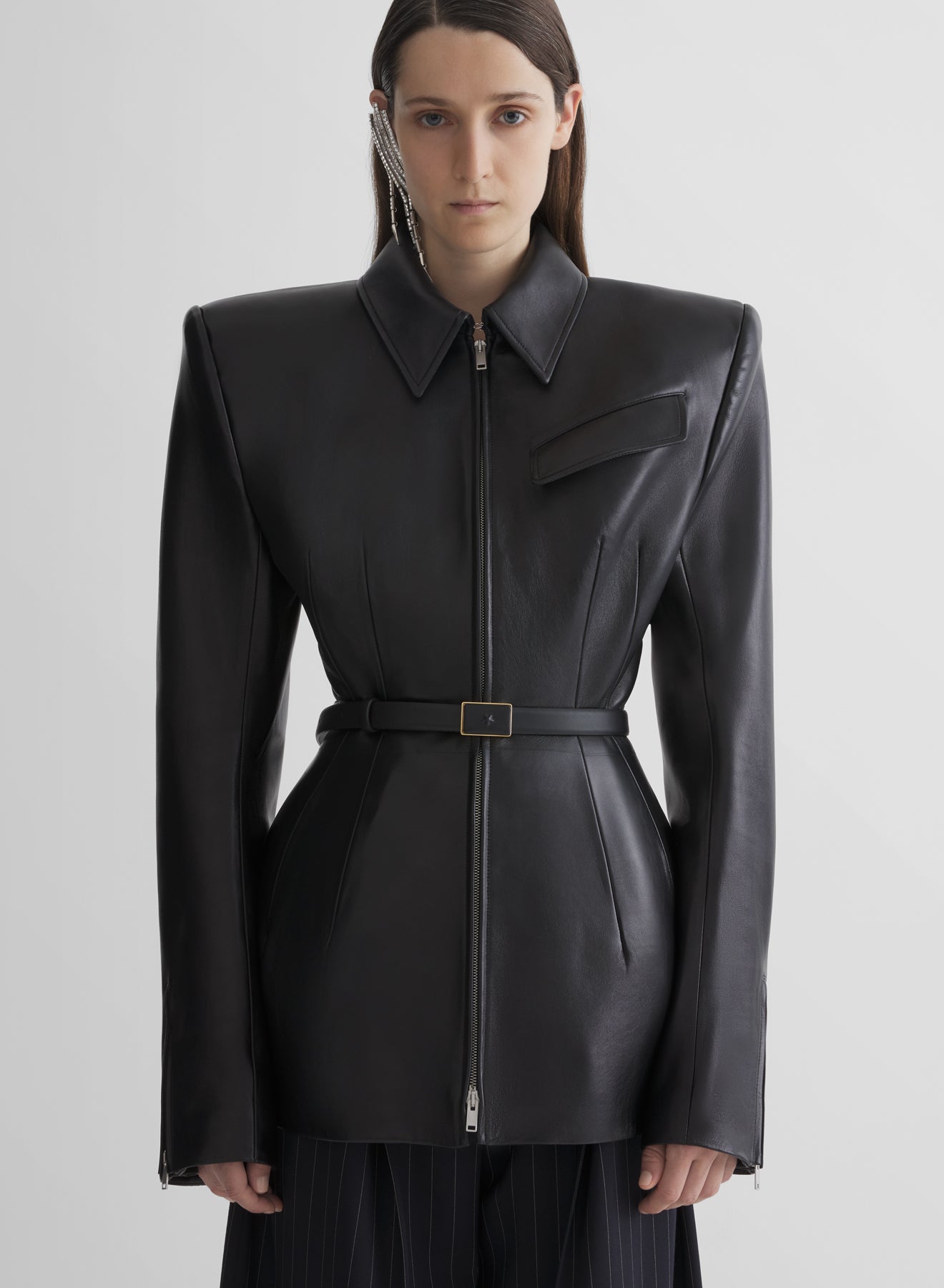 leather oblique jacket | MUGLER Official Website – Mugler
