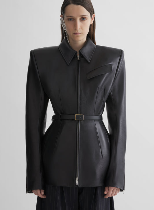 leather oblique jacket