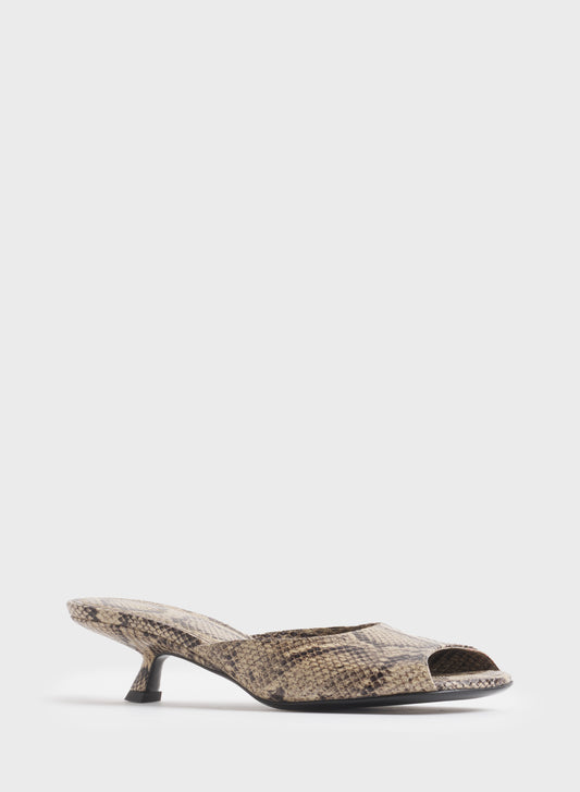 Faux python peep-toe mules 45