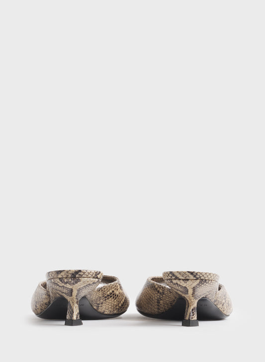 Faux python peep-toe mules 45