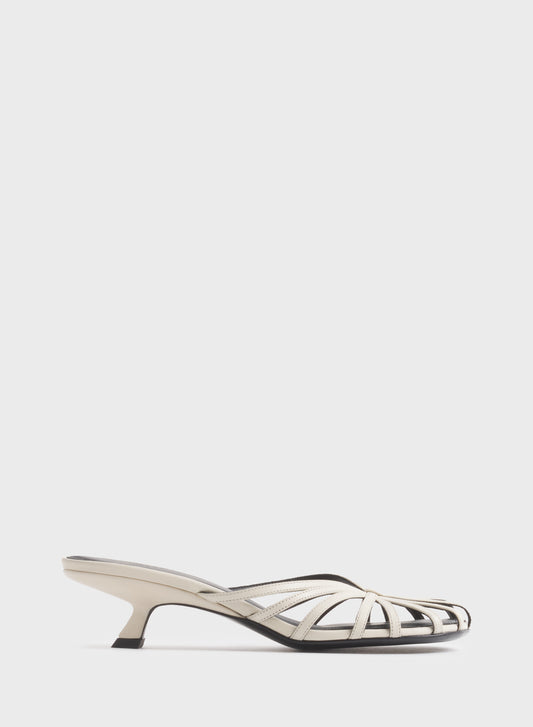 White knotted strap mules 45