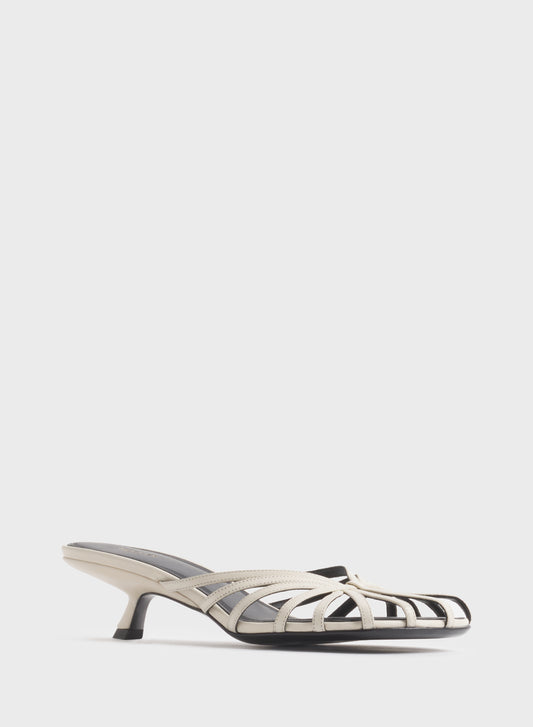 White knotted strap mules 45