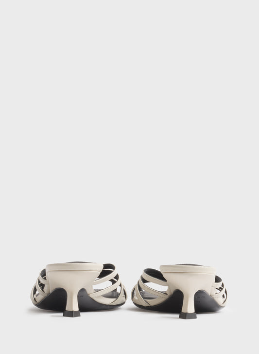 White knotted strap mules 45