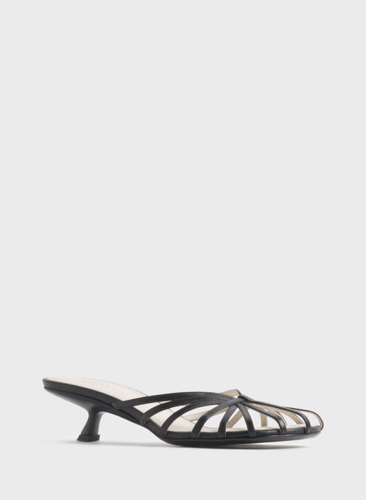 Black knotted strap mules 45