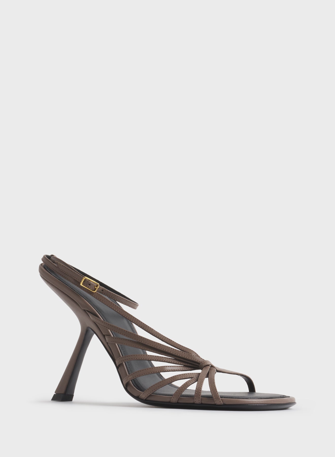 Taupe knotted t-strap sandals 105