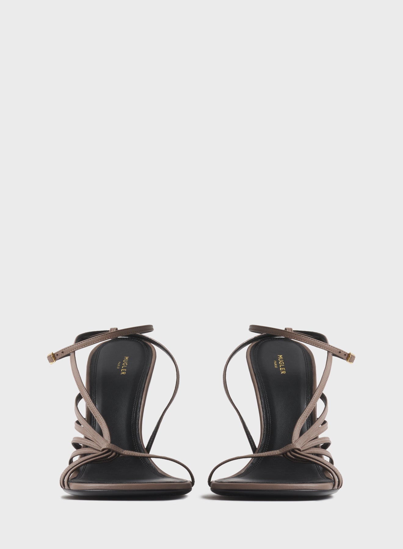 Taupe knotted t-strap sandals 105