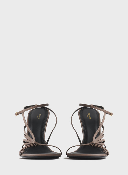 Taupe knotted t-strap sandals 105