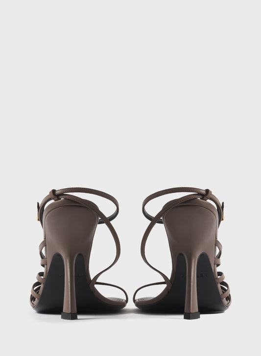 Taupe knotted t-strap sandals 105